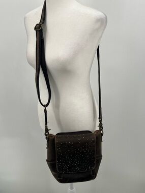 Gun tote’n mamas Brown leather Crossbody Bag with Studded Flap concealed carry
